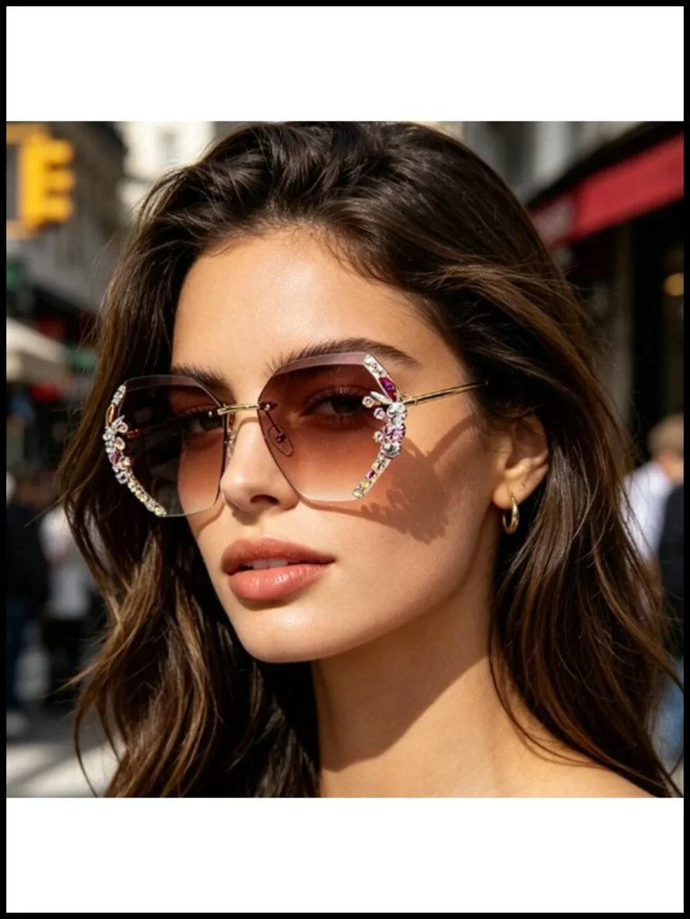 Square Crystal Sunglasses Rimless Rhinestone Party Shades